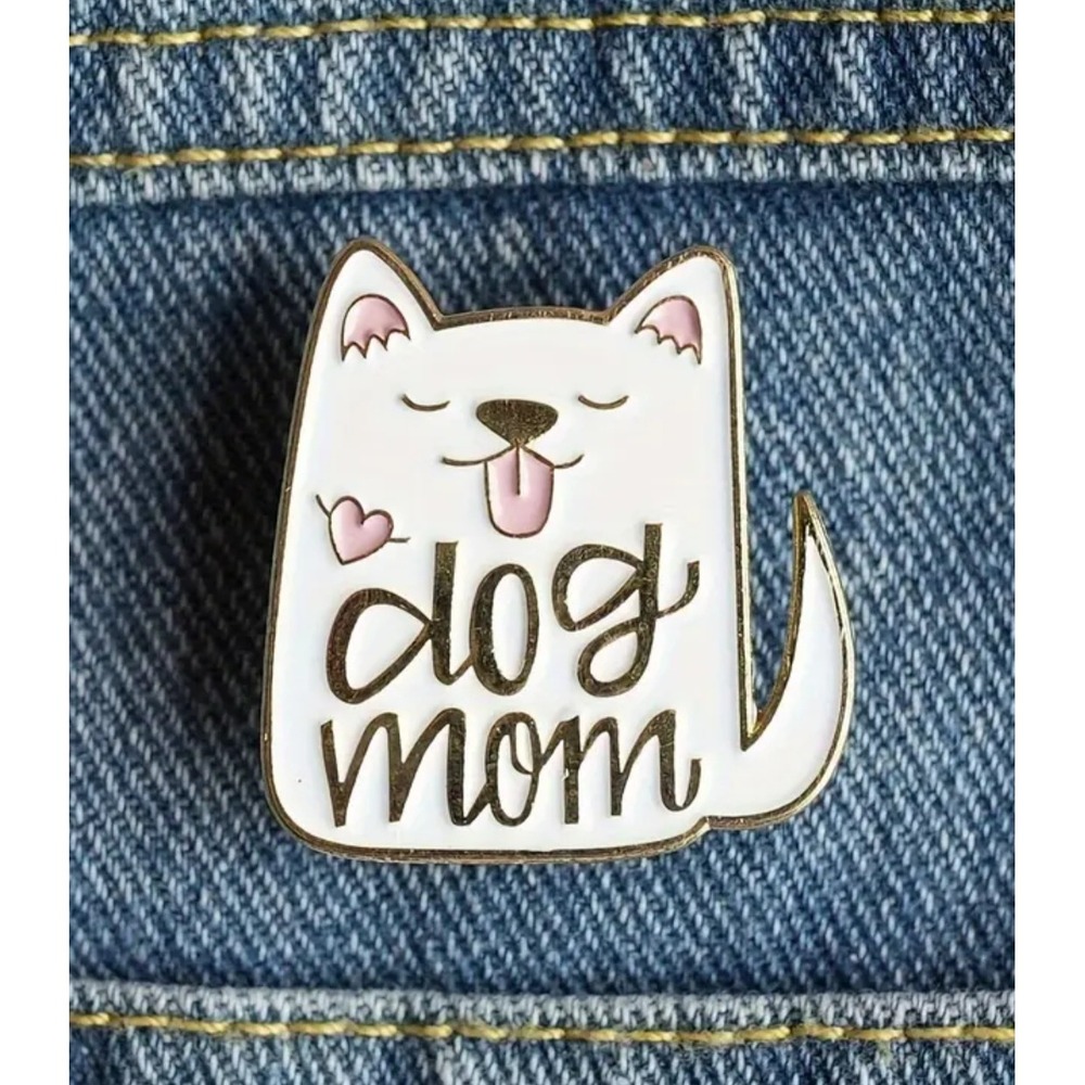 Dog Mom Enamel Pin White Gold Tone Cute Puppy Pet Lover Lapel Pin Accessory